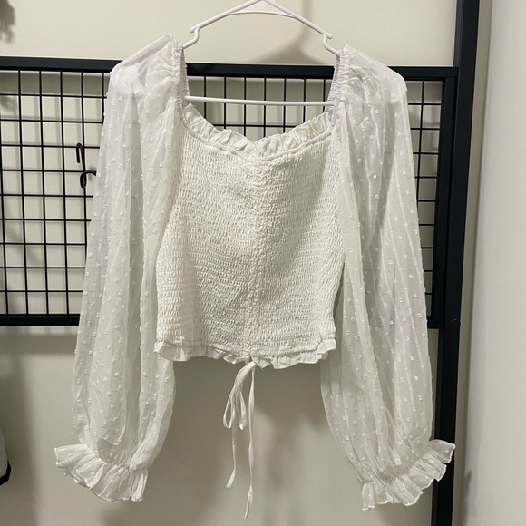 NWOT | Women’s white top with patterned sheer‎ sleeves — 0XL - Picture 1 of 4